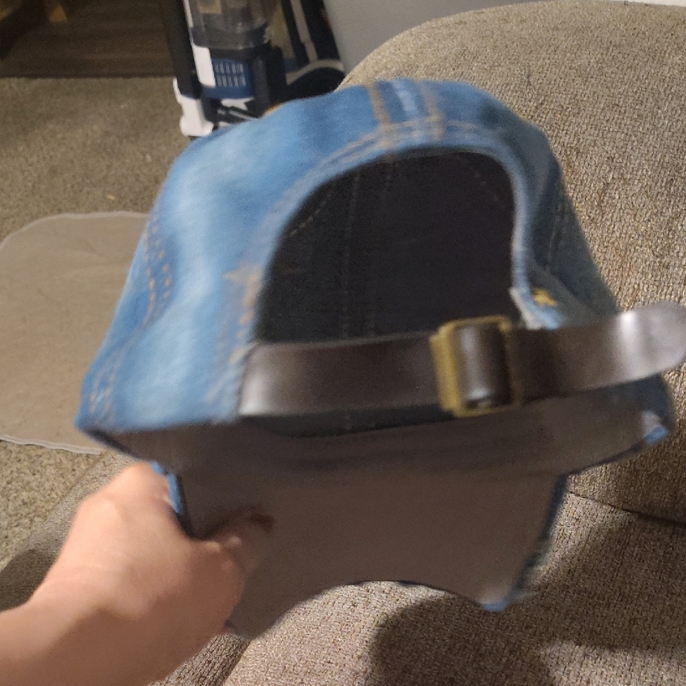 Embellished Denim Cap with Gold Leaf Design - Picture 3 of 6